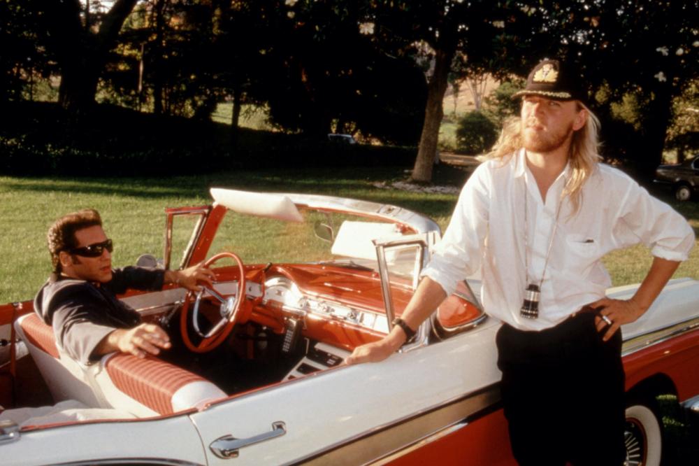 THE ADVENTURES OF FORD FAIRLANE, Andrew 'Dice' Clay, director Renny Harlin on set, 1990, TM and Copyright (c)20th Century Fox Film Corp. All rights reserved.