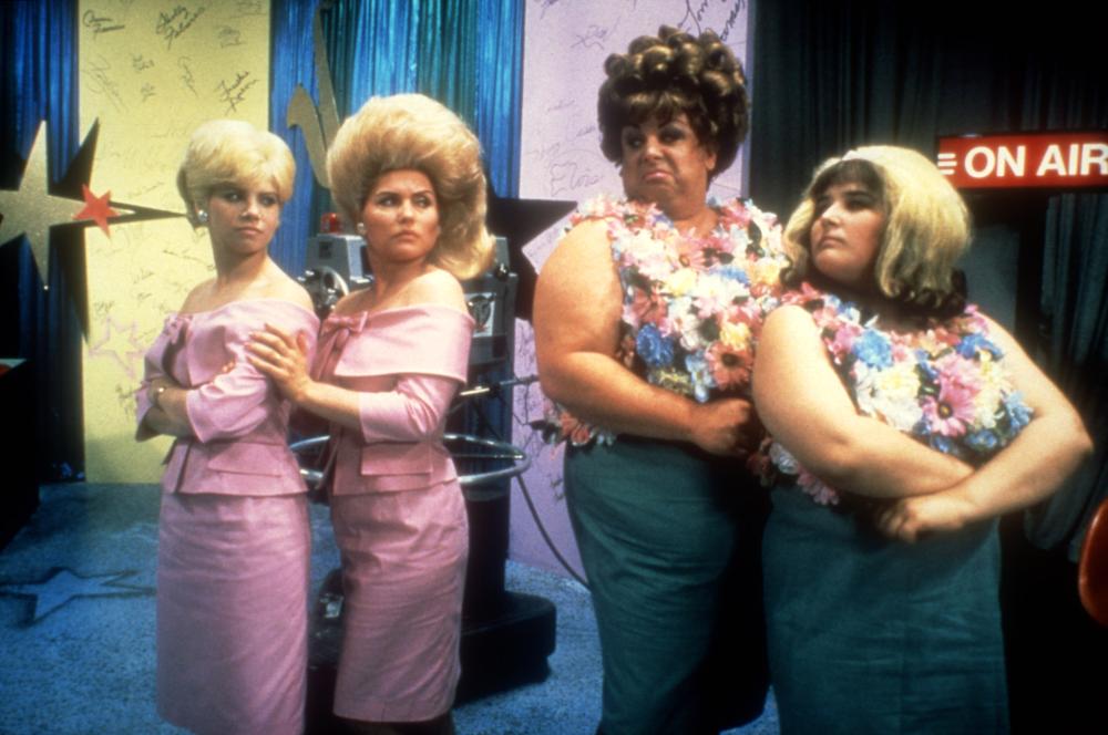 HAIRSPRAY, Colleen Fitzpatrick, Debbie Harry, Divine, Ricki Lake, 1988, television studio